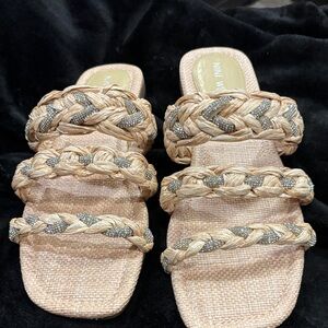 Nine West Braided Sandals in Beige and Rhinestone